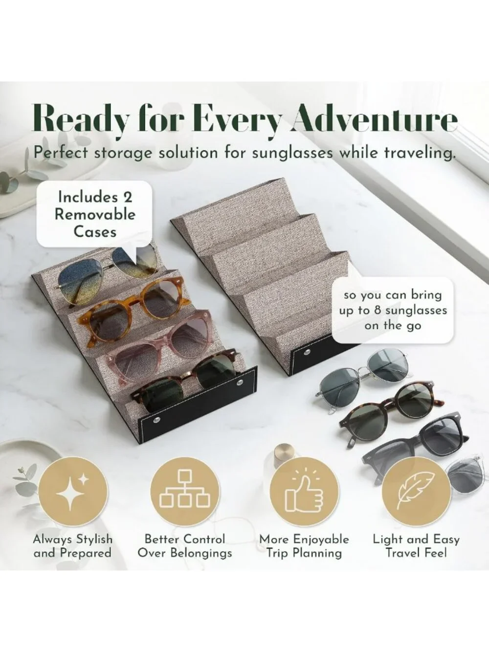 18-Slot Sunglasses Organizer Case for Men & Women - Travel Holder & Jewelry